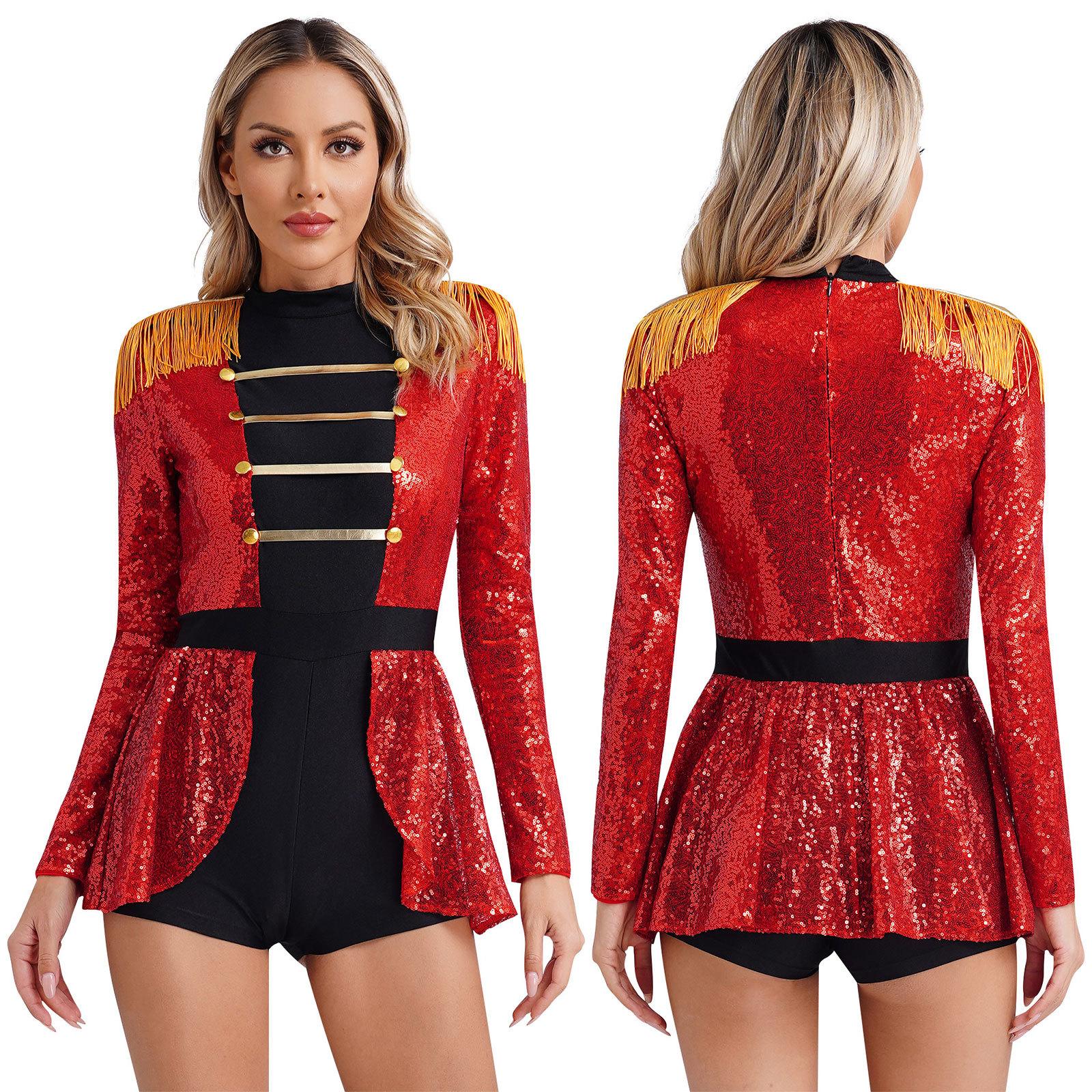 Damen Leotard Bodysuit mit Rock und langen Ärmeln, Zirkus-Ringmaster-Kleid, Mottoparty-Kostüm M rot von Joom DACH