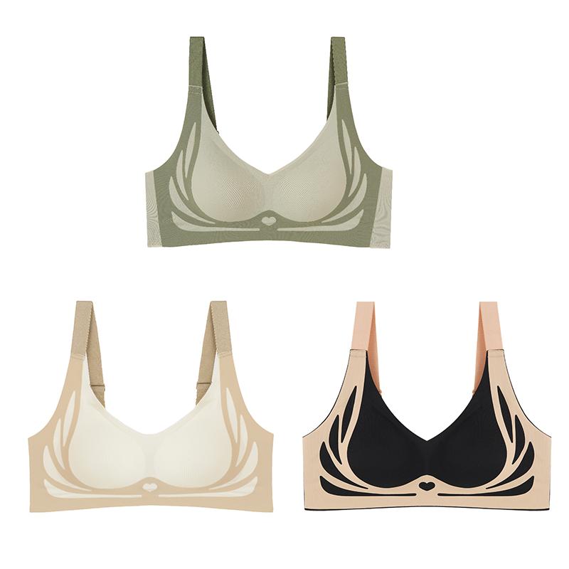 Damen Lifting- und Seitenbrust-Leichter Luxus-BH Hautfreundlich Atmungsaktiv Bequem Nahtlos Raffung Keine Stahlring-Unterwäsche 2XL hellbraun von Joom DACH