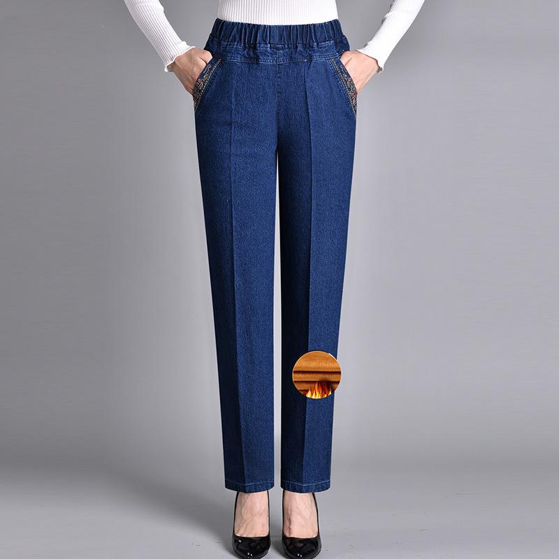 Damen Lockerer Elastischer Bund Stretch Mutterhose Frühling und Herbst Jeans Lässig Hohe Taille Mittelalterlich und Älter Plus Samt Dunkel Damen Hose XXXXXL von Joom DACH