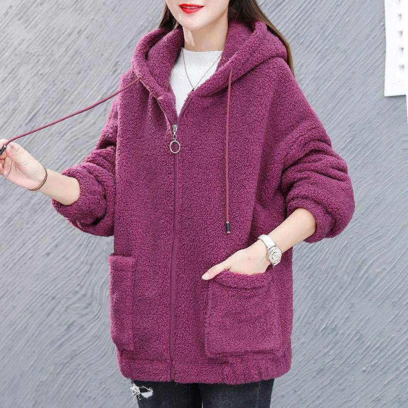 Damen Lockerer Koreanischer Lammfell-Jacke - 2025 Herbst/Winter Reißverschluss-Cardigan mit Plus-Fleece 2XL Damen Lockerer Koreanischer Lammfell-Jacke - 2025 Herbst/Winter Reißverschluss-Cardigan mit Plus-Fleece 2XL von Joom DACH