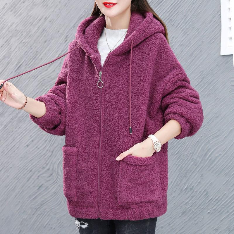 Damen Lockerer Koreanischer Lammfell-Jacke - 2025 Herbst/Winter Reißverschluss-Cardigan mit Plus-Fleece 3XL violett/rot Damen Lockerer Koreanischer Lammfell-Jacke - 2025 Herbst/Winter Reißverschluss-Cardigan mit Plus-Fleece 3XL violett/rot von Joom DACH