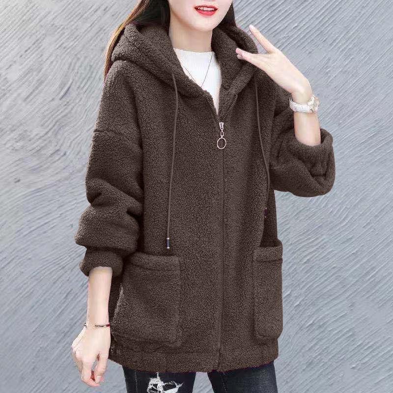 Damen Lockerer Koreanischer Lammfell-Jacke - 2025 Herbst/Winter Reißverschluss-Cardigan mit Plus-Fleece M kaffeebraun Damen Lockerer Koreanischer Lammfell-Jacke - 2025 Herbst/Winter Reißverschluss-Cardigan mit Plus-Fleece M kaffeebraun von Joom DACH