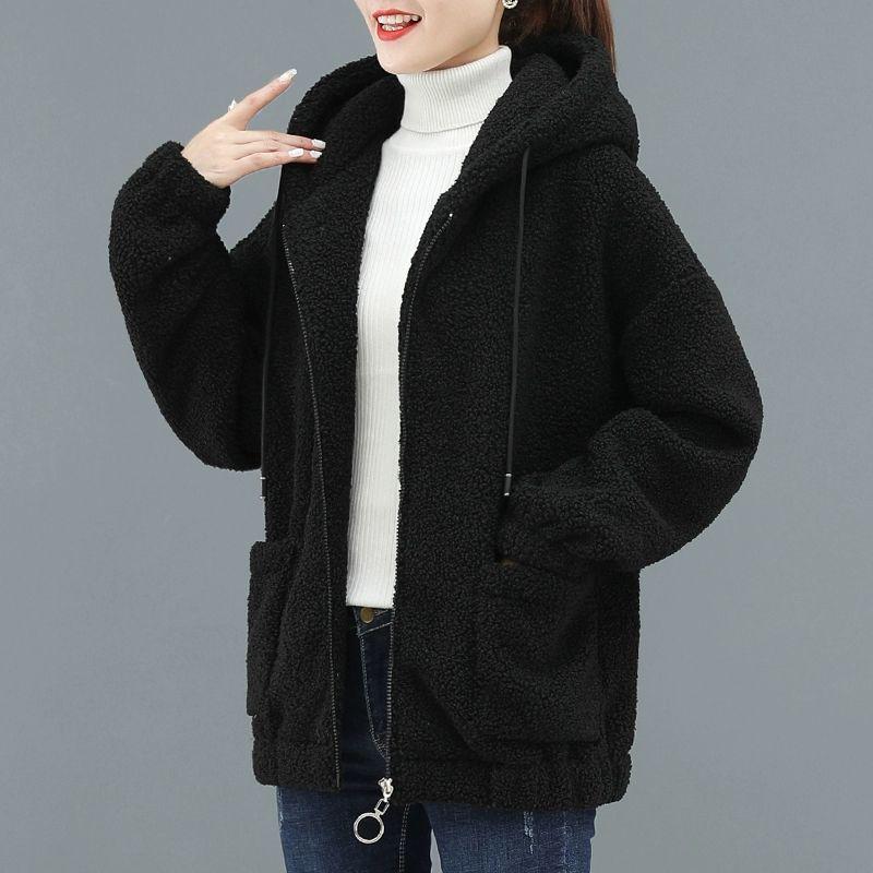 Damen Lockerer Koreanischer Lammfell-Jacke - 2025 Herbst/Winter Reißverschluss-Cardigan mit Plus-Fleece XL schwarz Damen Lockerer Koreanischer Lammfell-Jacke - 2025 Herbst/Winter Reißverschluss-Cardigan mit Plus-Fleece XL schwarz von Joom DACH
