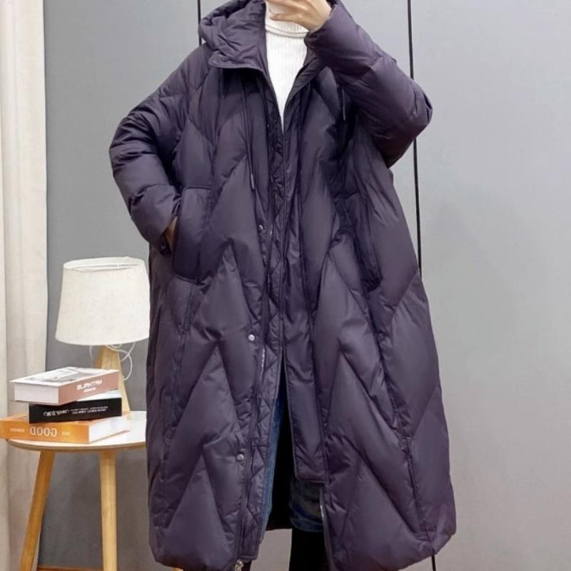 Damen Lockerer Langer Mantel Weiße Entendaunenjacke Damen Winter Damen Übermantel Winter Kapuzen-Pufferfederparkas M violett von Joom DACH