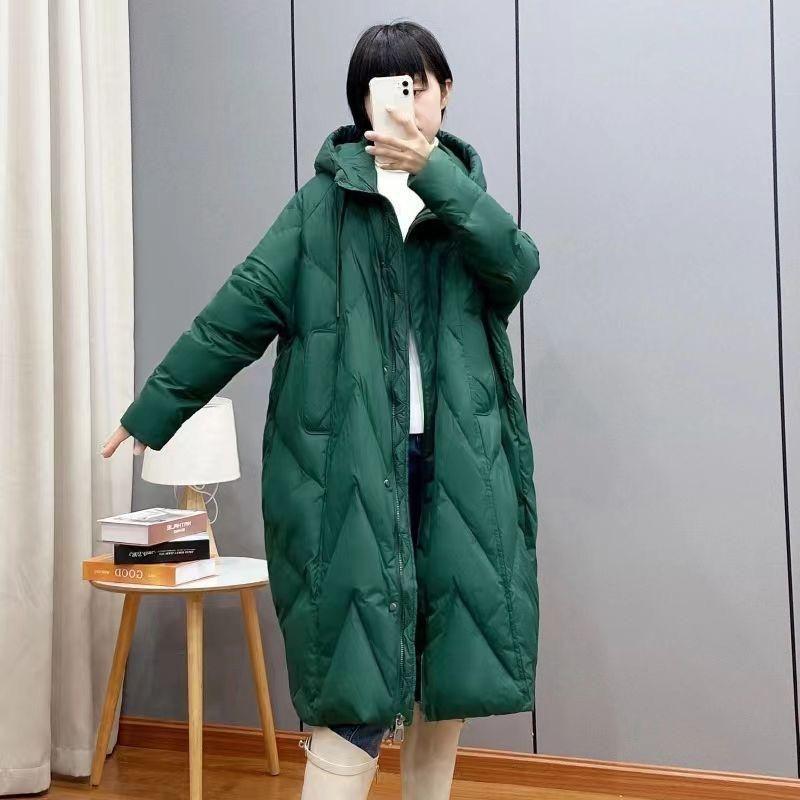 Damen Lockerer Langer Mantel Weiße Entendaunenjacke Damen Winter Damen Übermantel Winter Kapuzen-Pufferfederparkas XL grün von Joom DACH