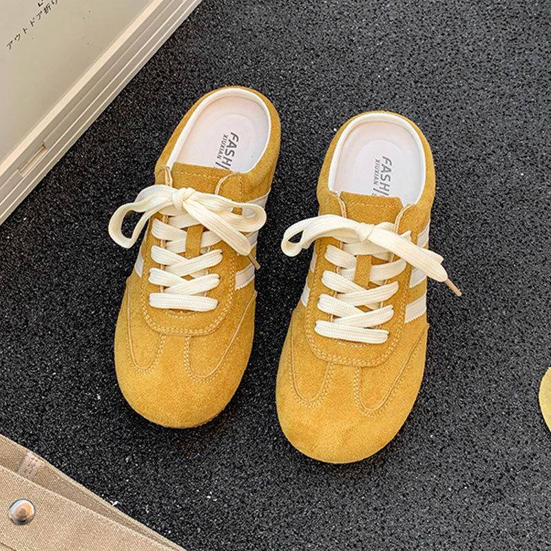 Damen Low Top Gestreifte Lässige Skateboard Schuhe Schnürschuhe Slip-on Sommer Zehenfrei Halbslipper 40 gelb von Joom DACH