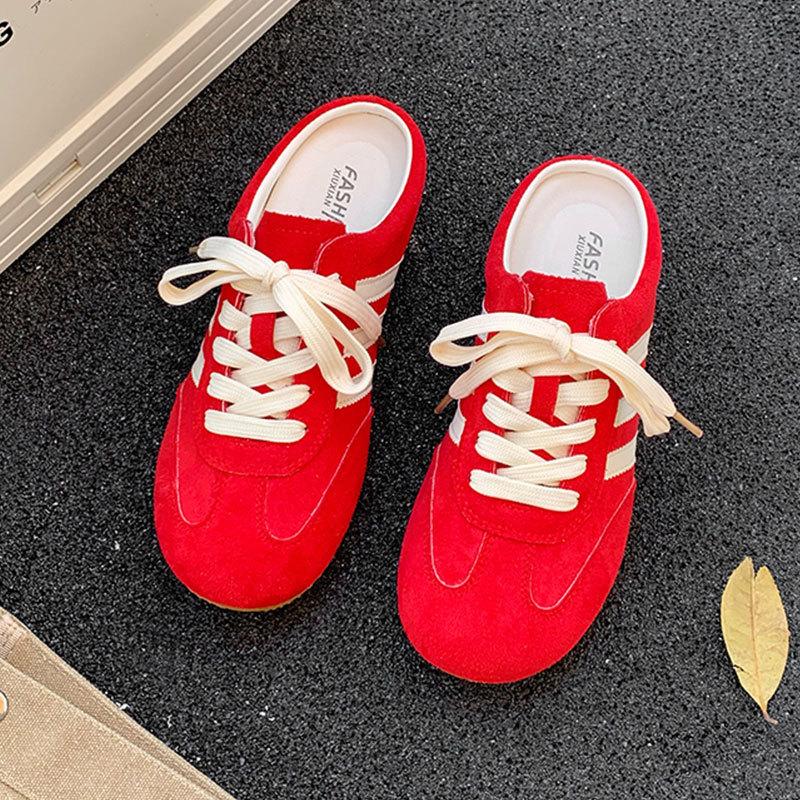 Damen Low Top Gestreifte Lässige Skateboard Schuhe Schnürschuhe Slip-on Sommer Zehenfrei Halbslipper 40 rot von Joom DACH