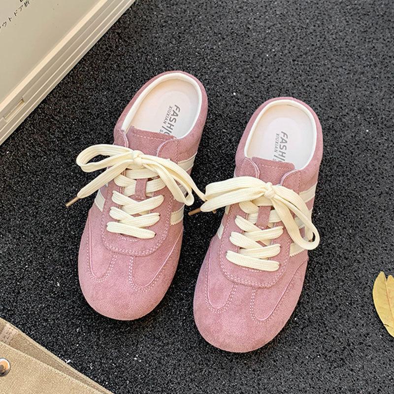 Damen Low Top Gestreifte Lässige Skateboard Schuhe Schnürschuhe Slip-on Sommer Zehenfrei Halbslipper 40 rosa von Joom DACH
