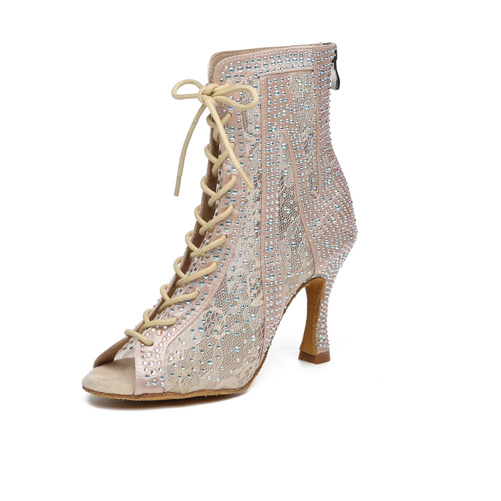 Damen Luxusschuh High Heel Latin Ballroom Salsa Party Strass Tanzschuhe 9cm Absatz 40 nude von Joom DACH