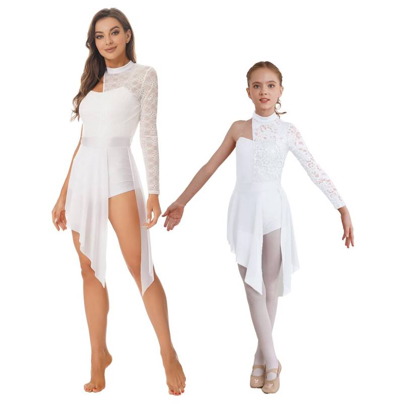 Damen Lyrisches Tanzkleid, One-Shoulder-Modern Ballettkostüm, asymmetrischer Saum, Trikotkleid L weiß von Joom DACH