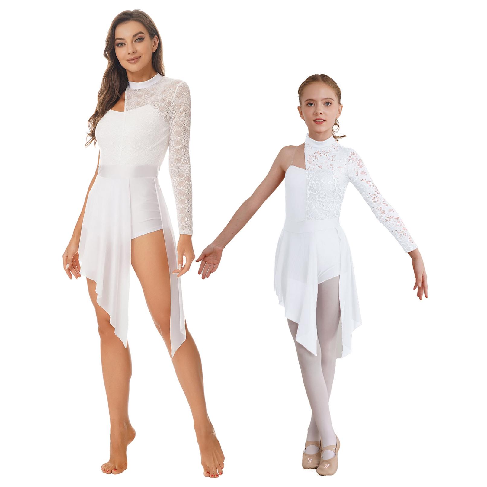 Damen Lyrisches Tanzkleid, One-Shoulder-Modern Ballettkostüm, asymmetrischer Saum, Trikotkleid XL weiß von Joom DACH