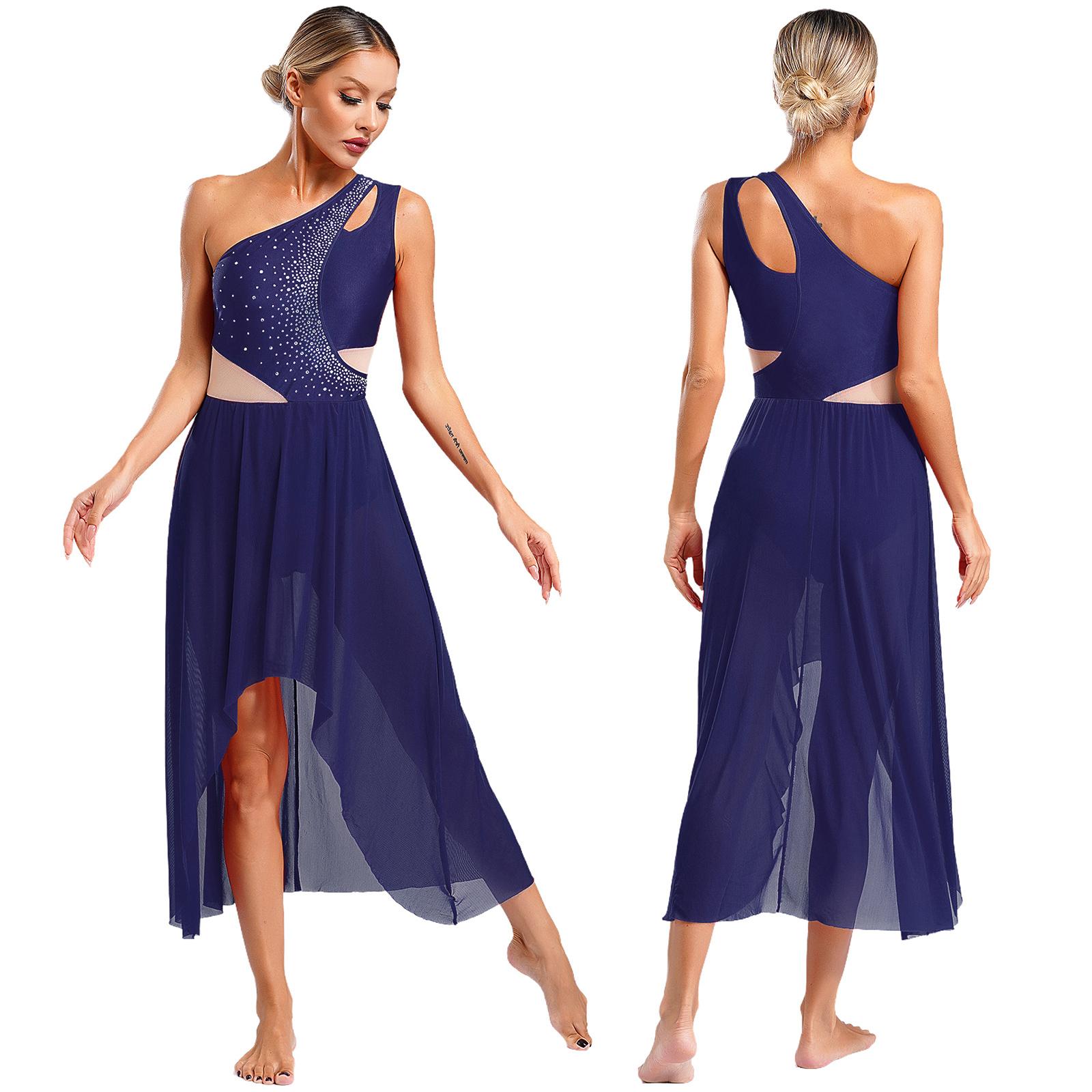 Damen Lyrisches Tanzkleid Pailletten Riemchen Ballett Tanz Gymnastik Trikot Kleider Modernes zeitgenössisches Bühnenkostüm M navy blau von Joom DACH