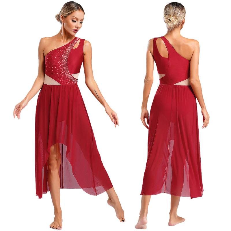 Damen Lyrisches Tanzkleid Pailletten Riemchen Ballett Tanz Gymnastik Trikot Kleider Modernes zeitgenössisches Bühnenkostüm S bordeaux von Joom DACH