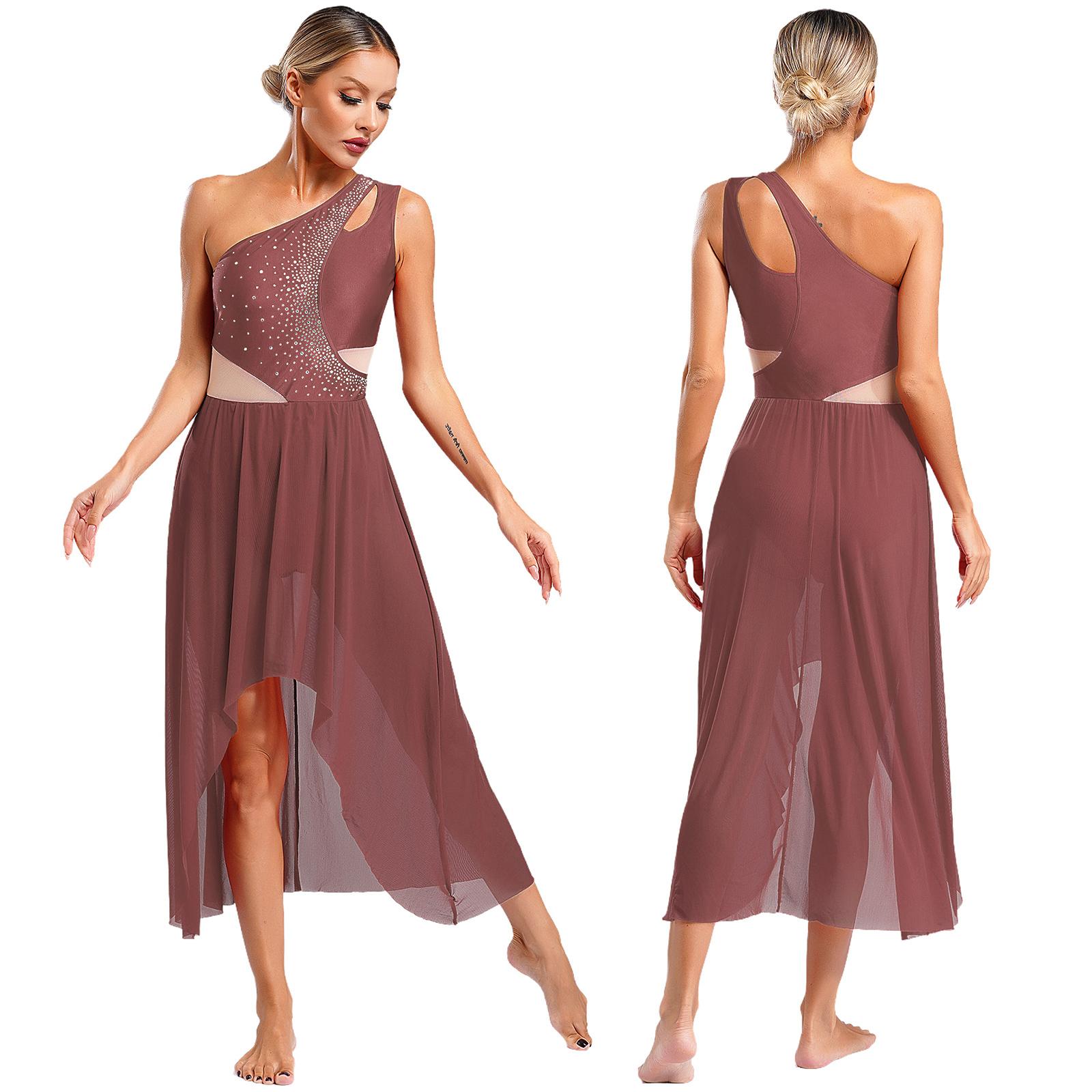 Damen Lyrisches Tanzkleid Pailletten Riemchen Ballett Tanz Gymnastik Trikot Kleider Modernes zeitgenössisches Bühnenkostüm XL rosa von Joom DACH