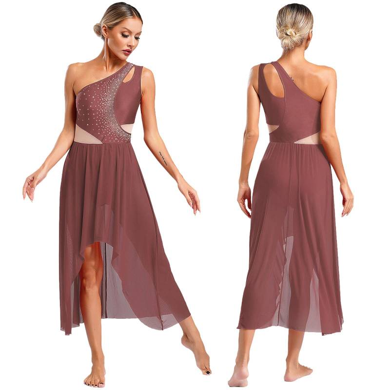 Damen Lyrisches Tanzkleid Pailletten Riemchen Ballett Tanz Gymnastik Trikot Kleider Modernes zeitgenössisches Bühnenkostüm XL rosa von Joom DACH