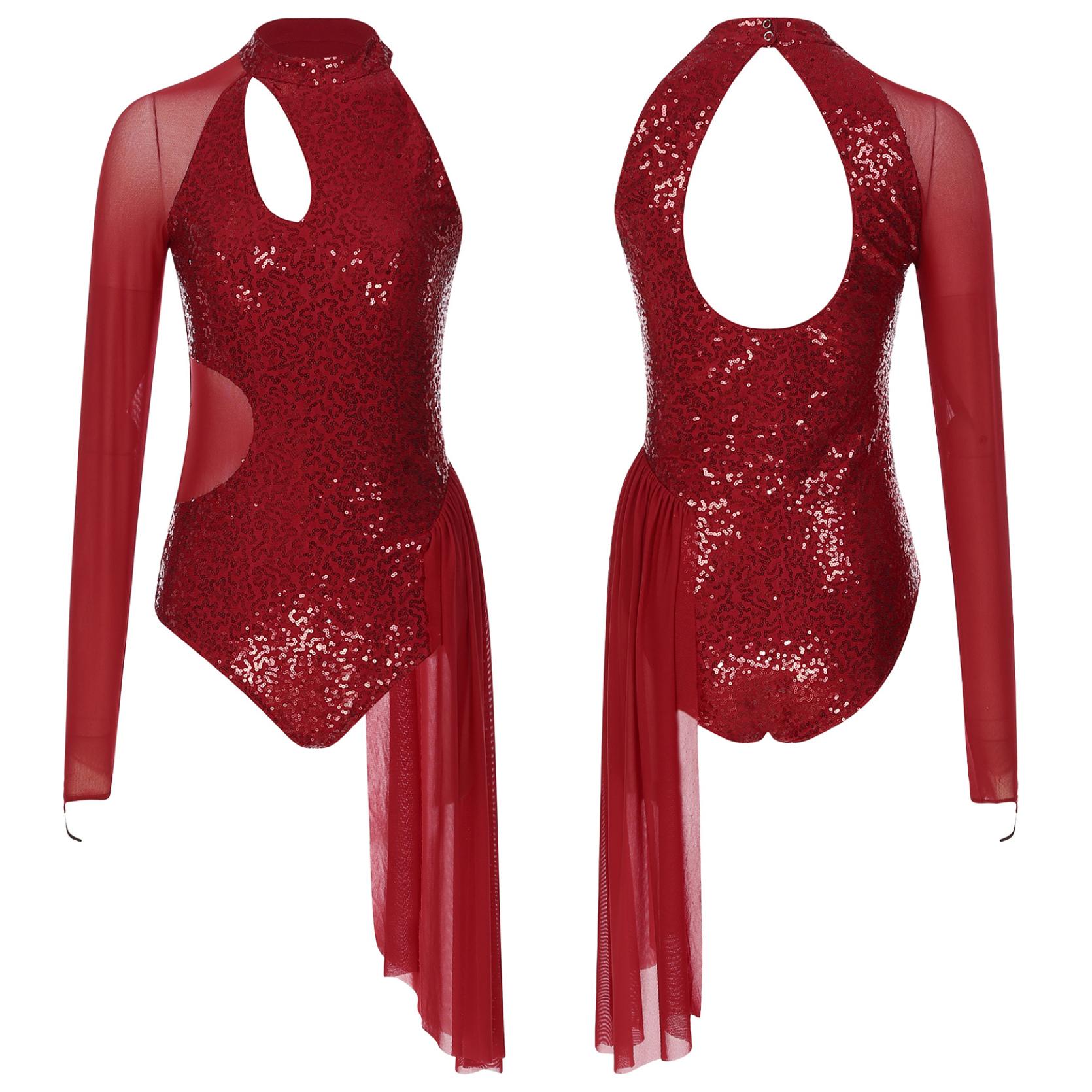 Damen Lyrisches Tanzkleid für Erwachsene, modernes zeitgenössisches Kostüm, Pailletten, Netzrock, Ballett-Tanzkleidung, Leistung S von Joom DACH