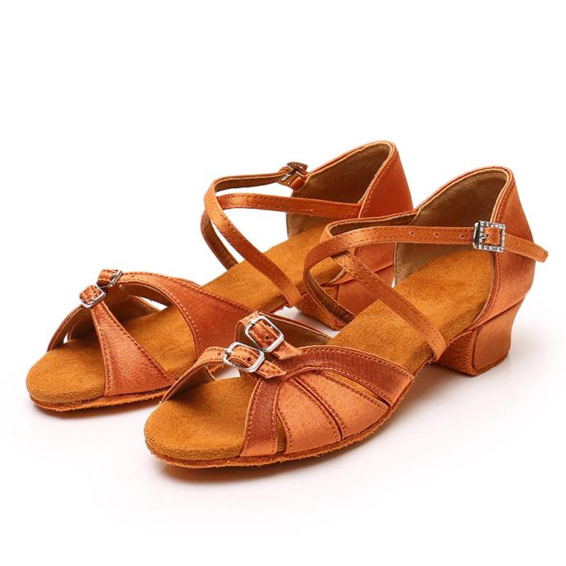 Damen Mädchen Kinder Latein Tanzschuhe Niedrige Absätze Salsa Latein Ballsaal Tango Schuhe Weiche Sohle 3,5 CM Absatz 40 braun von Joom DACH