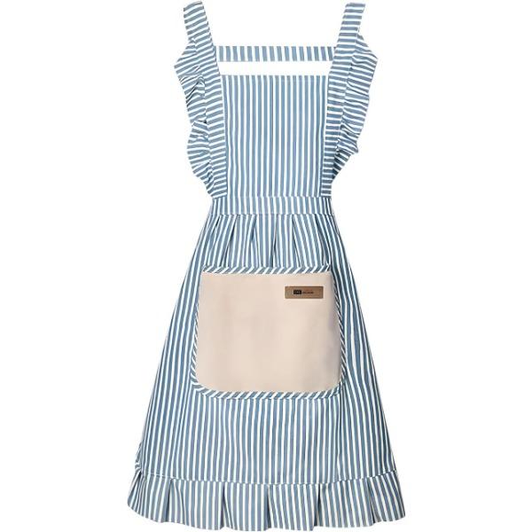 Damen Mädchen Schürze Küche - 2er-Set Kochschürzen mit Spitze Tasche Bänder Ölbeständig Fleckenabweisend Baumwolle Leinen Korallenfleece zum Kochen Backen Grillen 1pc blau von Joom DACH