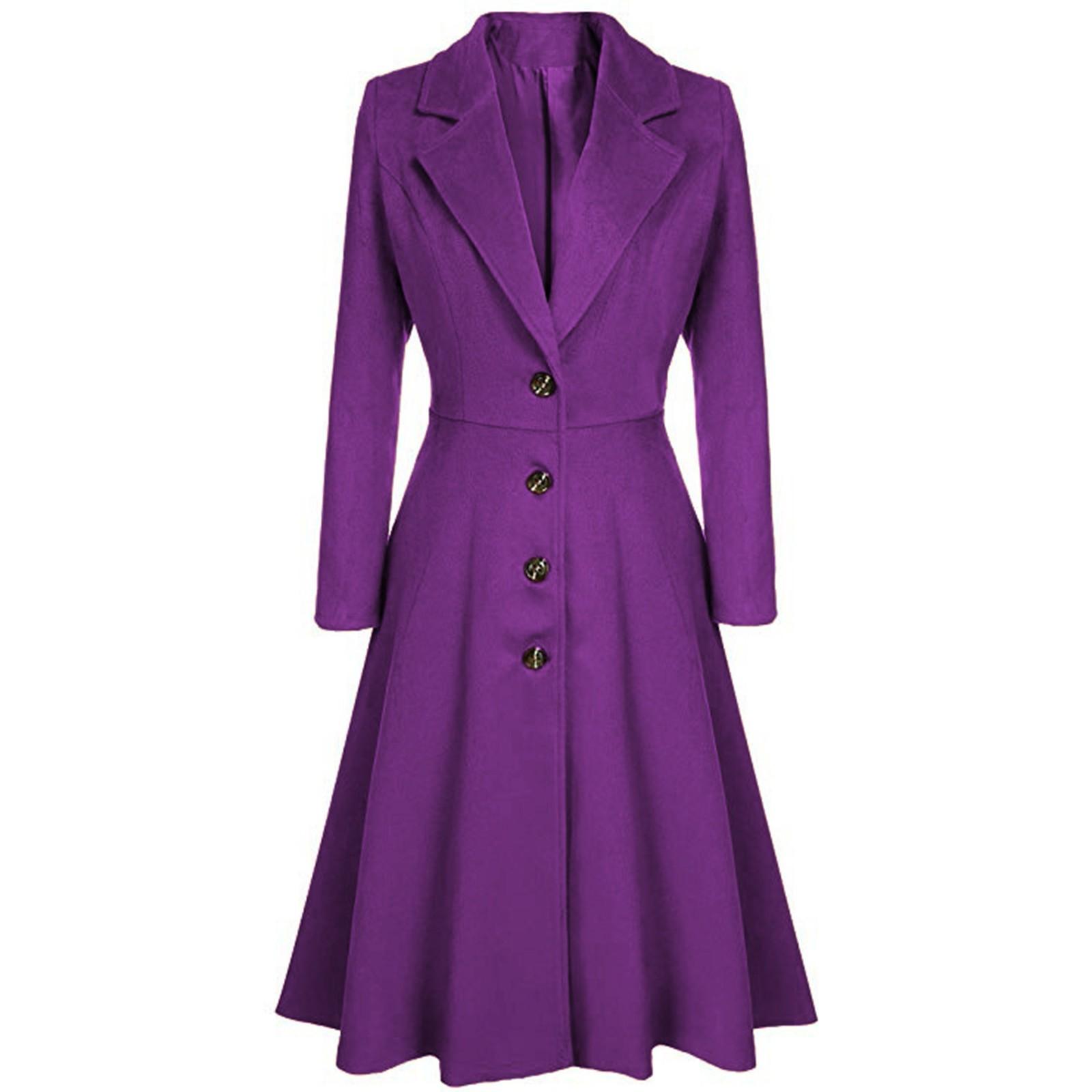 Damen-Mäntel aus Wollmischung, Mantel, Revers, Wickel-Swing, ausgestellt, lange Winterjacke M violett von Joom DACH