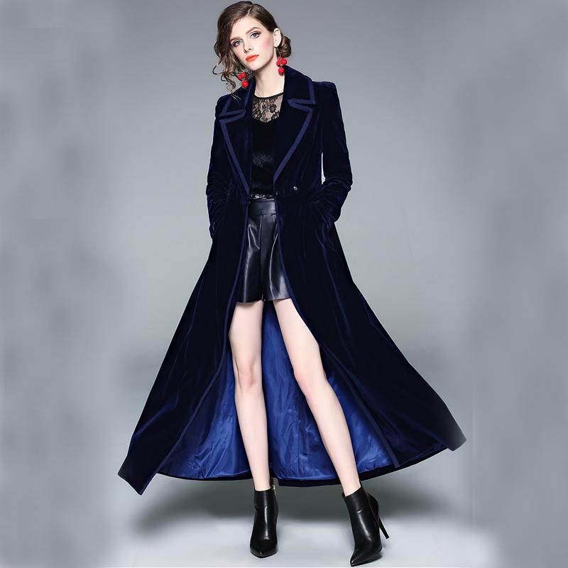Damen Mantel Winter Frauen Vintage Kerbkragen Wickel Schwarzer Samt Maximantel Dicker Warmer Langer Trenchcoat Outwear M blau von Joom DACH