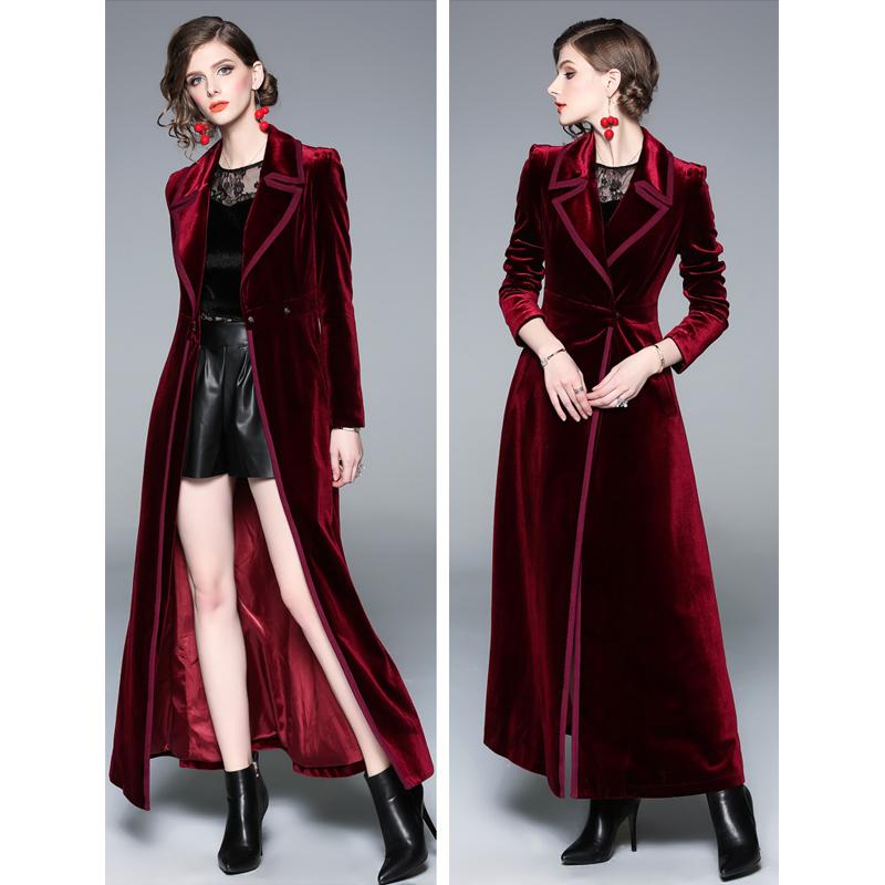Damen Mantel Winter Frauen Vintage Kerbkragen Wickel Schwarzer Samt Maximantel Dicker Warmer Langer Trenchcoat Outwear S rot von Joom DACH