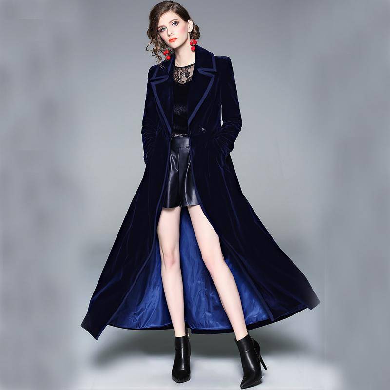 Damen Mantel Winter Frauen Vintage Kerbkragen Wickel Schwarzer Samt Maximantel Dicker Warmer Langer Trenchcoat Outwear XXL blau von Joom DACH