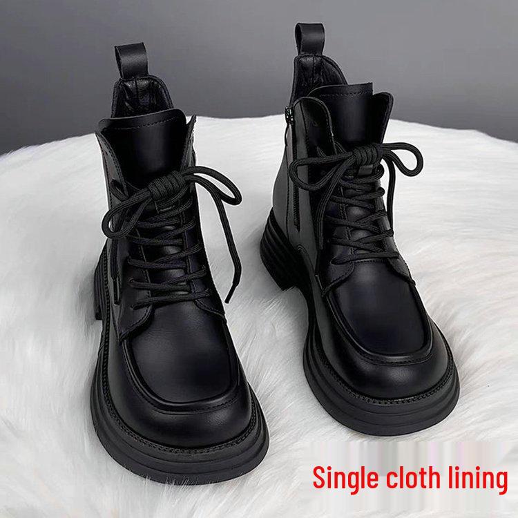 Damen Martin Boots aus weichem Leder mit Fleecefutter - 2024 Herbst/Winter Warm gefütterte Stiefeletten mit dicker Sohle, flachem Boden und vielseitigem verdicktem Baumwollfutter. 39 von Joom DACH