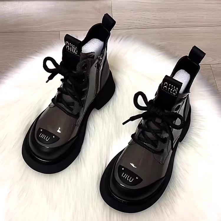 Damen Martin Boots im britischen Stil 2025: Kurzstiefel mit dicker Sohle und Absatz für Herbst und Winter 36 von Joom DACH