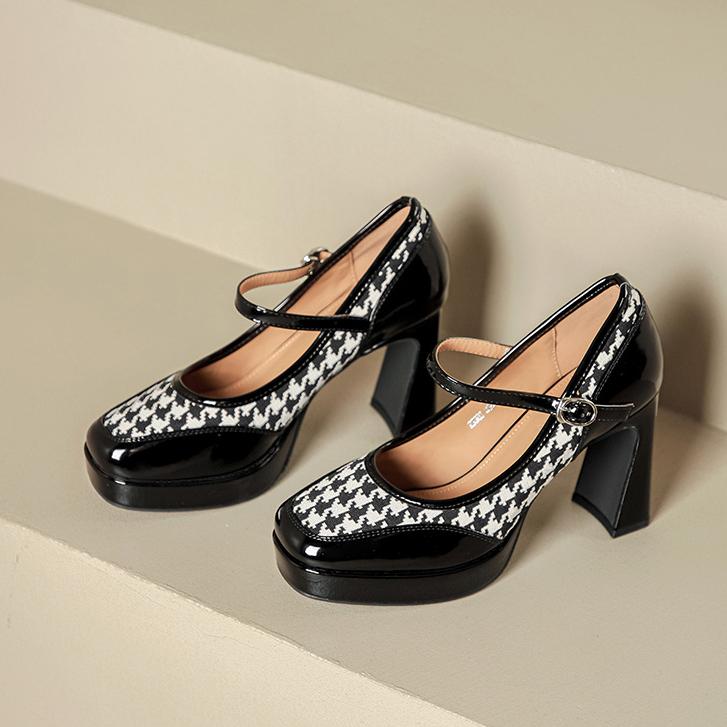 Damen Mary-Janes-Pumps mit Blockabsatz und Plateau, mit Schnalle, Riemchen und quadratischer Zehenpartie, elegante Schuhe für Damen, Mary-Janes-Pumps mit klobigem Absatz, geschlossene Zehenpartie 40 schwarz von Joom DACH