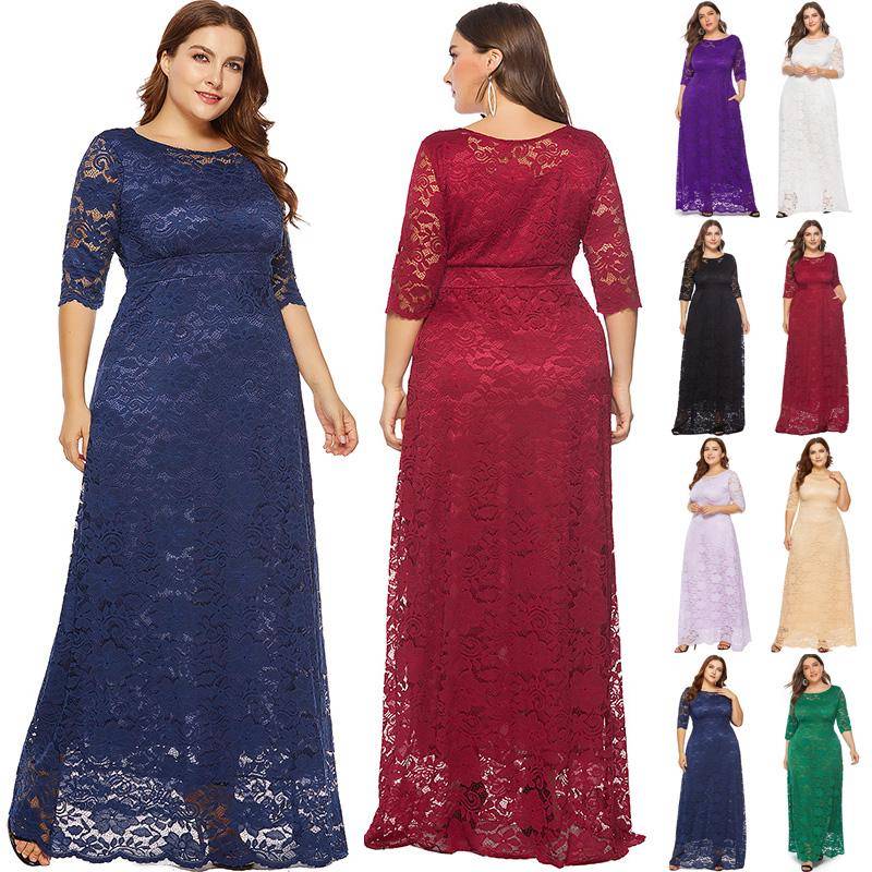 Damen-Maxi-Cocktail-Party-Hochzeitsabend-formale Spitzen-lange Kleider in Übergröße XL dunkelblaue von Joom DACH