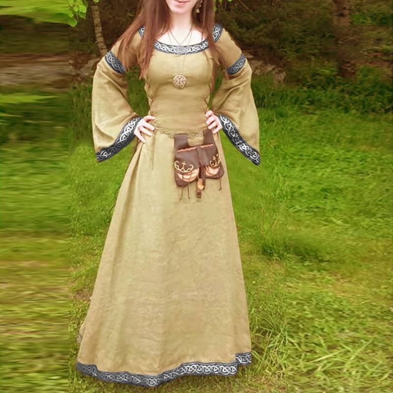Damen Medie Kleid Renaiss Fit Unregelmäßiges Langarm-Cosplay-Maxikleid L gelb von Joom DACH