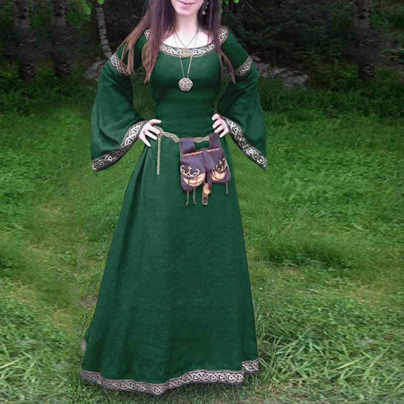 Damen Medie Kleid Renaiss Fit Unregelmäßiges Langarm-Cosplay-Maxikleid XXL grün von Joom DACH