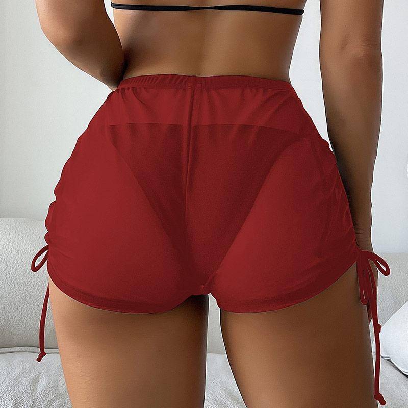 Damen Mesh Bikini Cover Transparent Sommer Kordelzug Strand Shorts Bademode M rot von Joom DACH