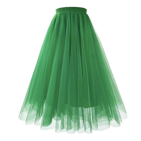 Damen Mesh-Gaze-Rock, elastisch, hohe Taille, plissierter A-Linien-Rock, einfarbig, Maxi-Tüllrock, Ballkleidung S grün von Joom DACH