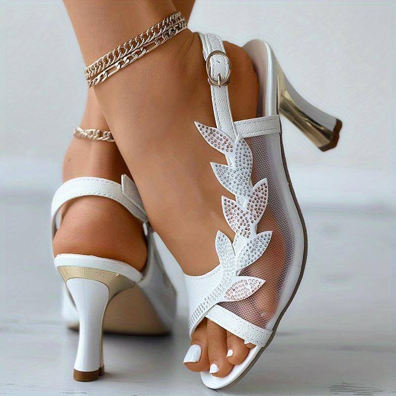 Damen-Mesh-High-Heel-Sandalen, modische Peep-Toe-Slingback-Schuhe mit Schnallenriemen, vielseitige Kleidersandalen 37 weiß von Joom DACH
