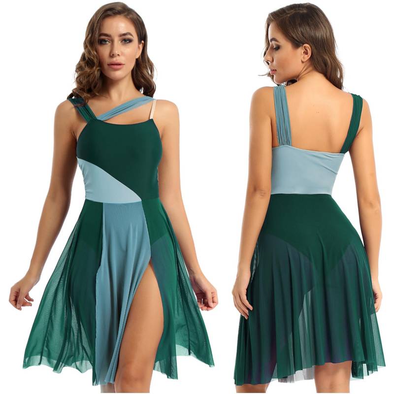 Damen Mesh Modern Lyrical Dance Kostüm Zeitgenössisches Tanztrikot Kleid Ballettkleidung S grün von Joom DACH