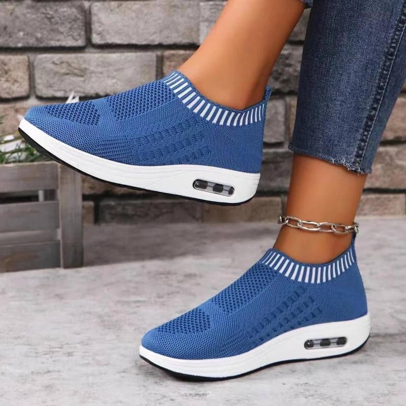 Damen Mesh Schuhe Atmungsaktiv Dicke Sohle Runde Zehenpartie Flacher Ausschnitt Sneakers Bequeme Dicke Sohle Slipper Zapatillas Mujer 43 blau von Joom DACH