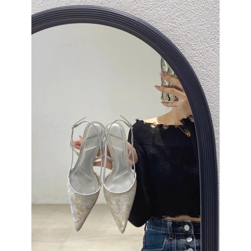 Damen Mesh Slingback Pumps mit spitzer Zehenpartie, einfarbige Sandalen mit Schnallenverschluss, lässige Kleiderschuhe 34 graue von Joom DACH