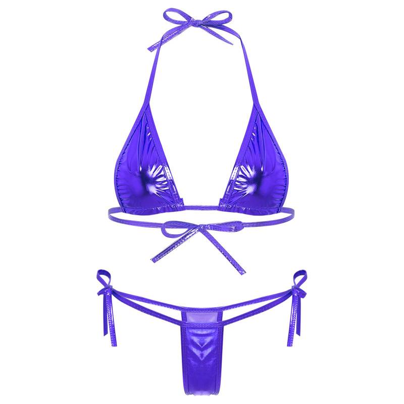 Damen Metallic-Bikini-Set mit Schnürung, Triangel-Oberteil, G-String, Bademode für Poolpartys One Size blau Damen Metallic-Bikini-Set mit Schnürung, Triangel-Oberteil, G-String, Bademode für Poolpartys One Size blau von Joom DACH