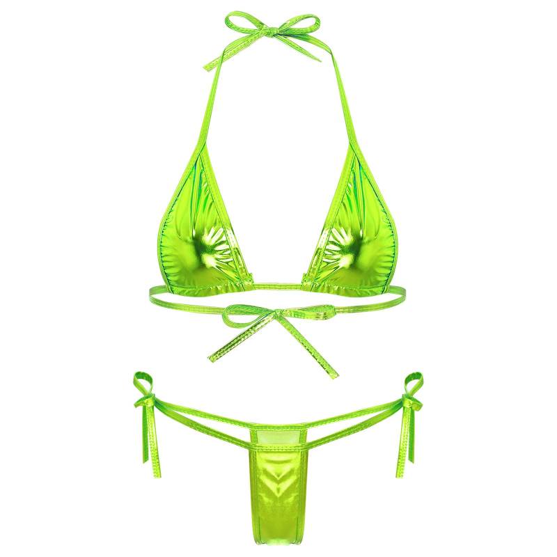 Damen Metallic-Bikini-Set mit Schnürung, Triangel-Oberteil, G-String, Bademode für Poolpartys One Size fluoreszierende gelbe Damen Metallic-Bikini-Set mit Schnürung, Triangel-Oberteil, G-String, Bademode für Poolpartys One Size fluoreszierende gelbe von Joom DACH