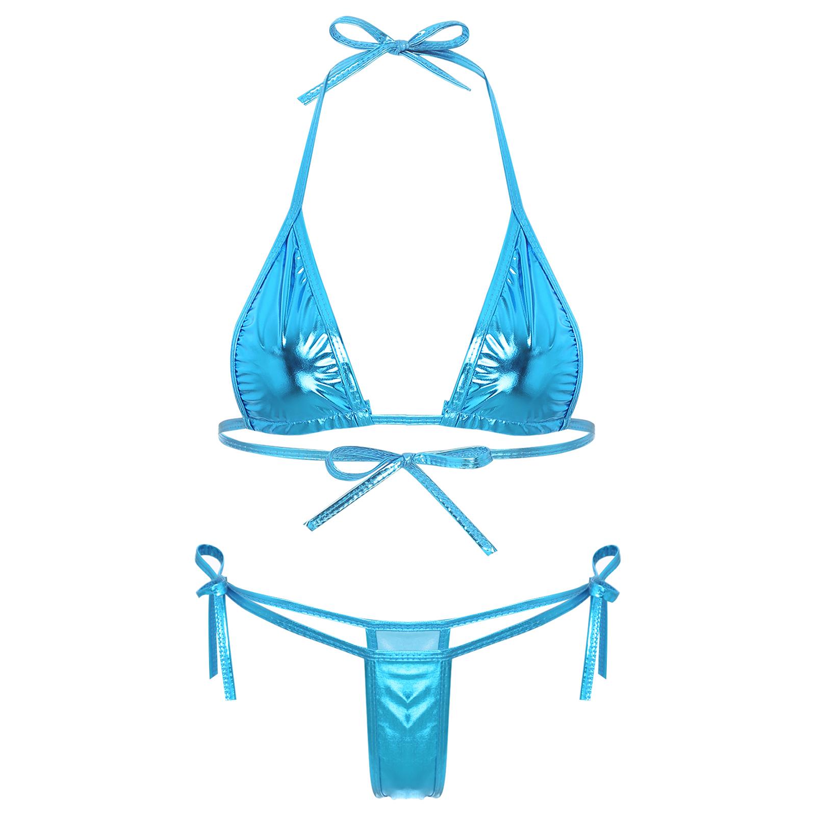 Damen Metallic-Bikini-Set mit Schnürung, Triangel-Oberteil, G-String, Bademode für Poolpartys One Size himmelblaue Damen Metallic-Bikini-Set mit Schnürung, Triangel-Oberteil, G-String, Bademode für Poolpartys One Size himmelblaue von Joom DACH