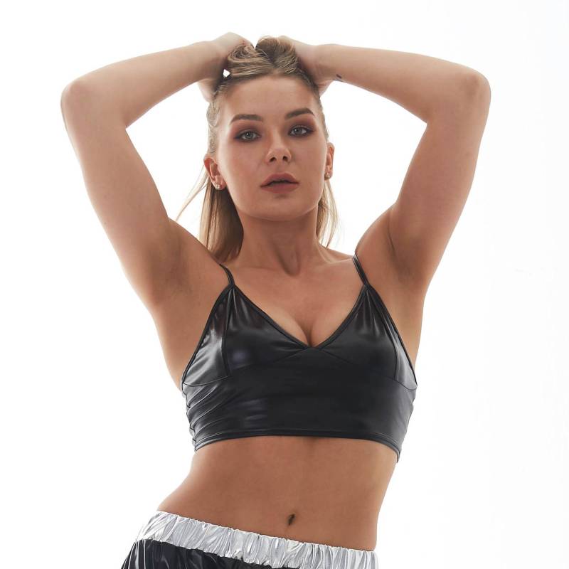 Damen Metallic Bustier Tank Top Spaghettiträger Camisole Weste BH für Party Club 2XL schwarz von Joom DACH