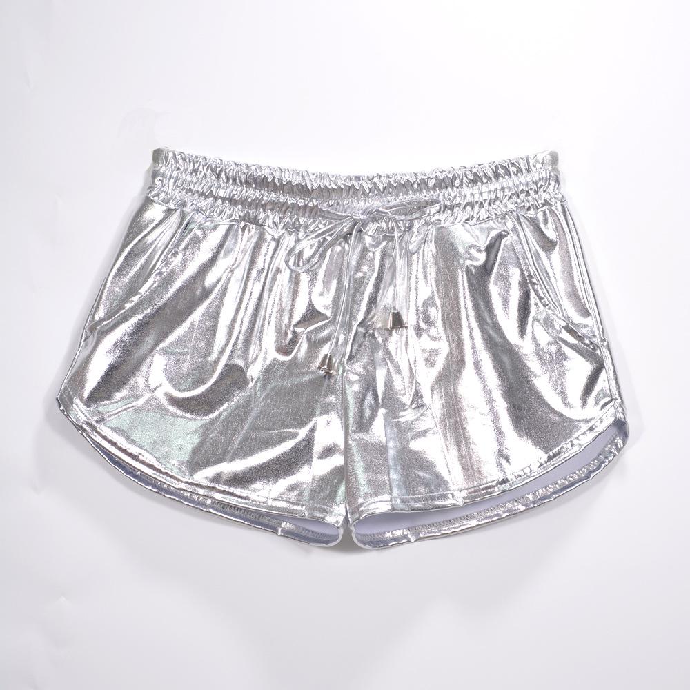 Damen Metallic Glänzende Shorts Laufhose Jogger Yoga Disco Dance Hotpants Kordelzug Elastische Taille Outfits Kurze Hosen M silber von Joom DACH