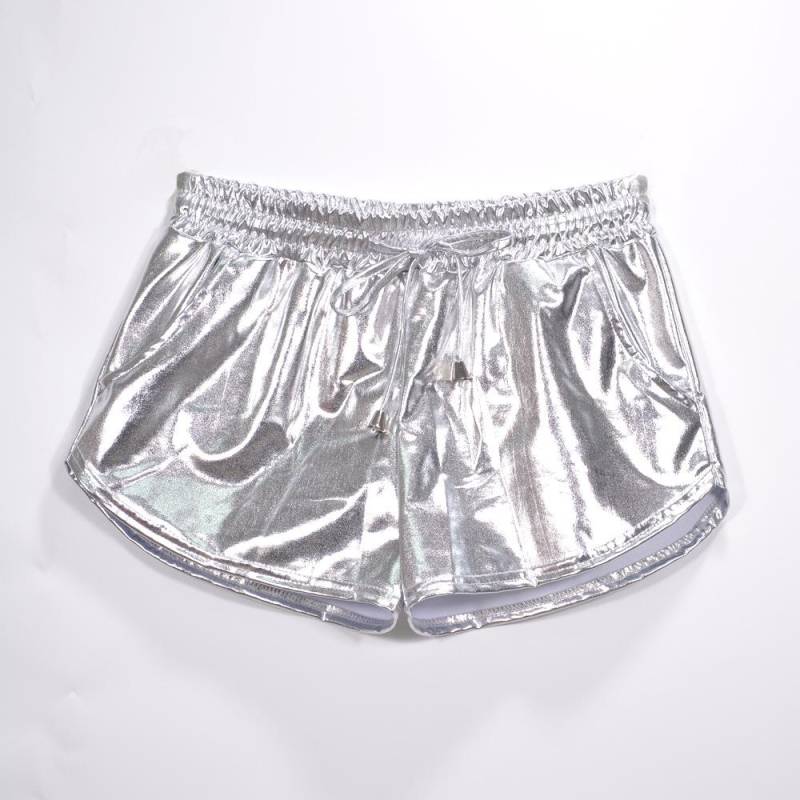 Damen Metallic Glänzende Shorts Laufhose Jogger Yoga Disco Dance Hotpants Kordelzug Elastische Taille Outfits Kurze Hosen M silber von Joom DACH