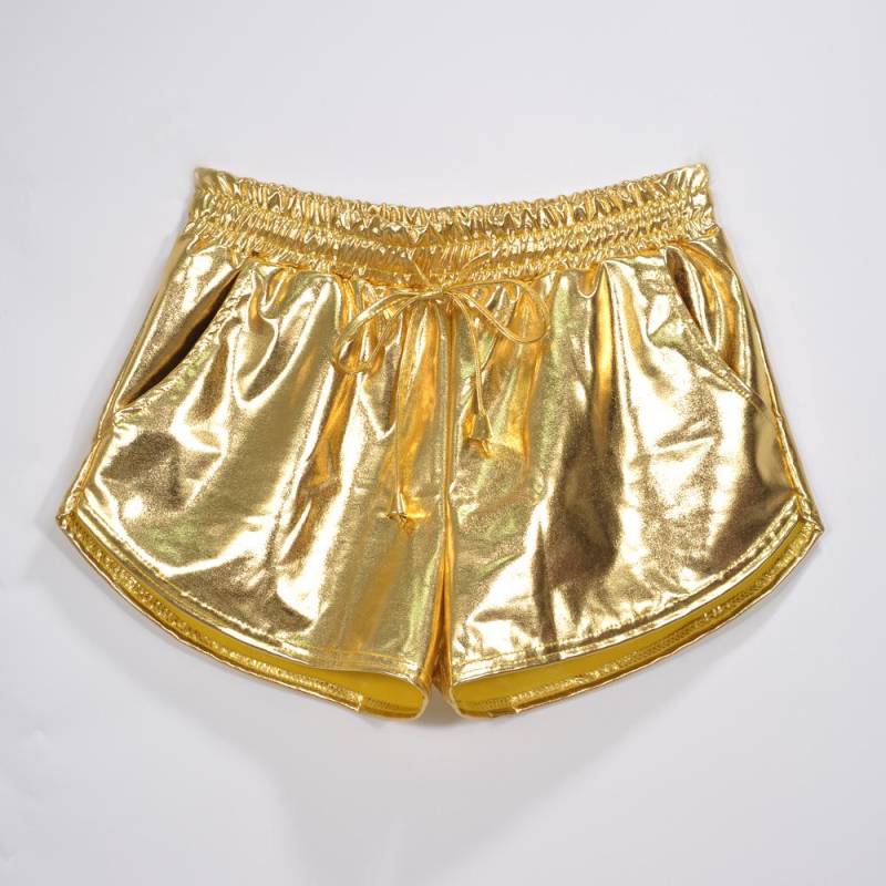 Damen Metallic Glänzende Shorts Laufhose Jogger Yoga Disco Dance Hotpants Kordelzug Elastische Taille Outfits Kurze Hosen M gold von Joom DACH