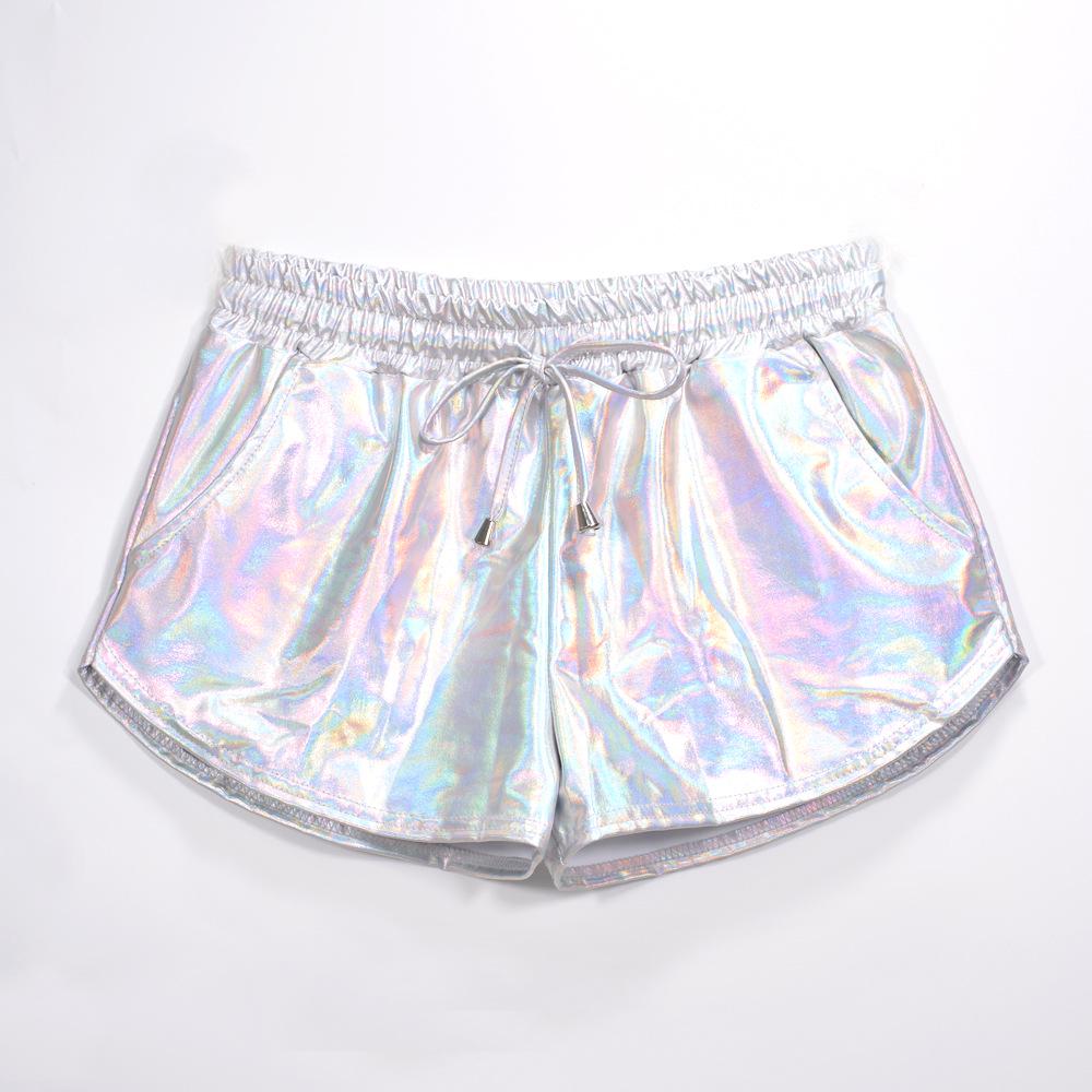 Damen Metallic Glänzende Shorts Laufhose Jogger Yoga Disco Dance Hotpants Kordelzug Elastische Taille Outfits Kurze Hosen S bunt/silber von Joom DACH