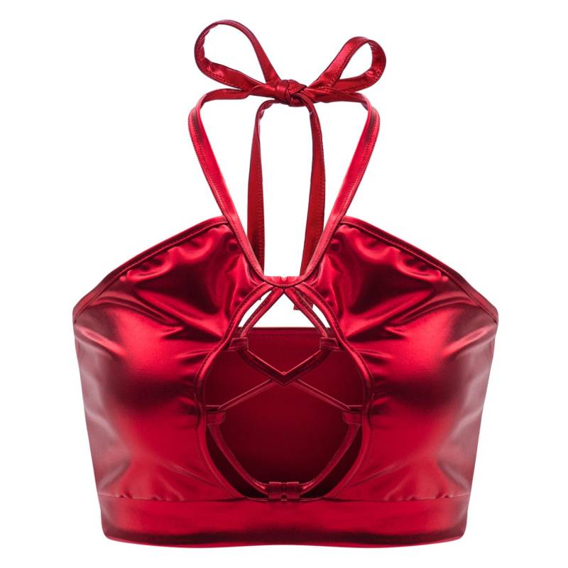 Damen Metallic-Neckholder-Tanktop, ärmellos, Spaghettiträger, Unterhemd, Weste, BH, bauchfreies Tube-Top für Party und Club XL rot von Joom DACH