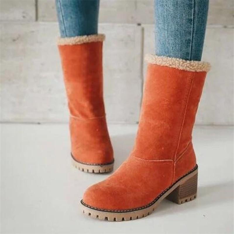 Damen Mid-Calf Schneestiefel - Warme Lammwolle, Dicke Absätze, Vielseitiges Winter-Schuhwerk 36 orange/rot von Joom DACH