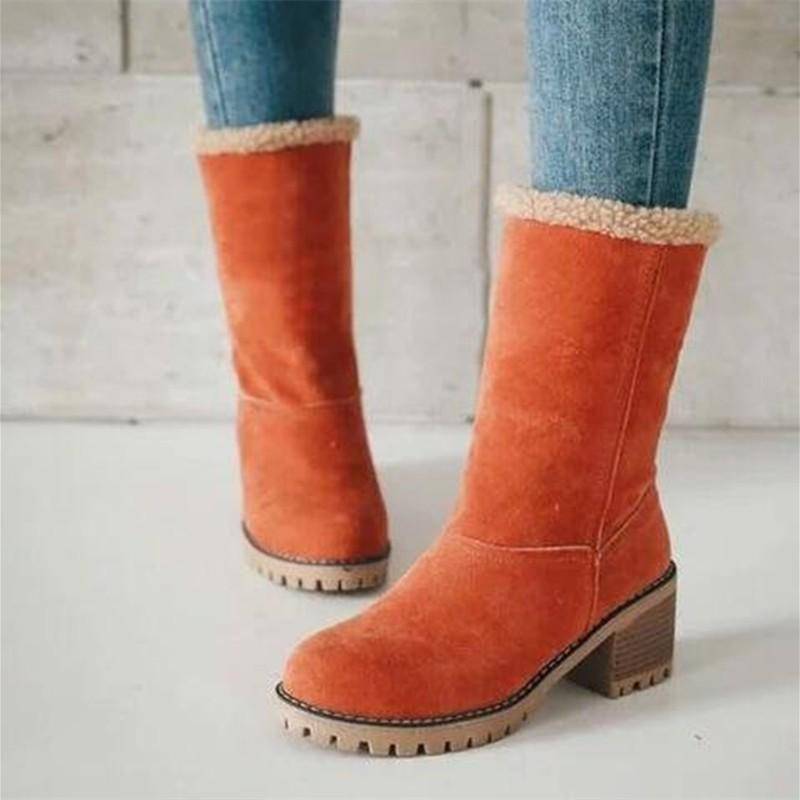 Damen Mid-Calf Schneestiefel - Warme Lammwolle, Dicke Absätze, Vielseitiges Winter-Schuhwerk 36 orange/rot von Joom DACH