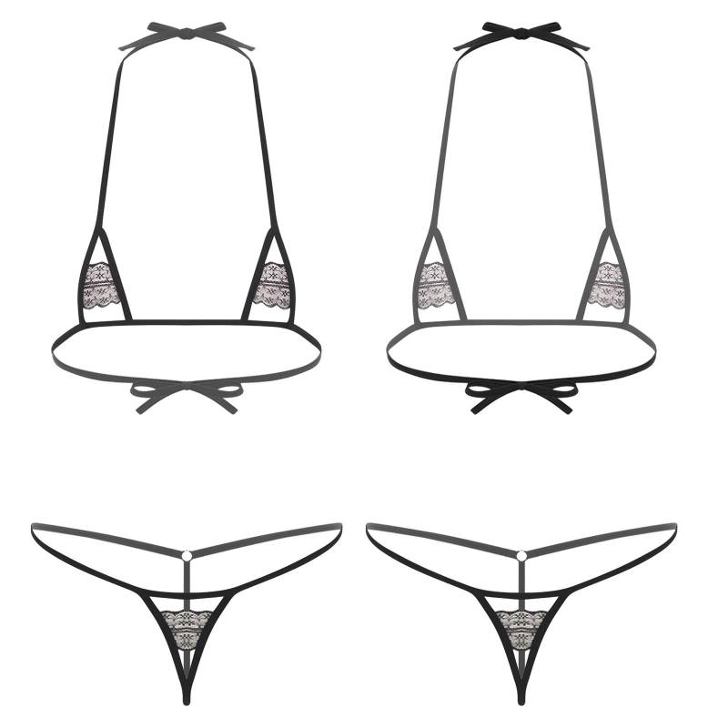 Damen Mikro Bikini Set Ausgeschnittene Cups Neckholder BH Oberteil mit T-Rücken G-String String Unterwäsche für Schwimmen Strand One Size von Joom DACH